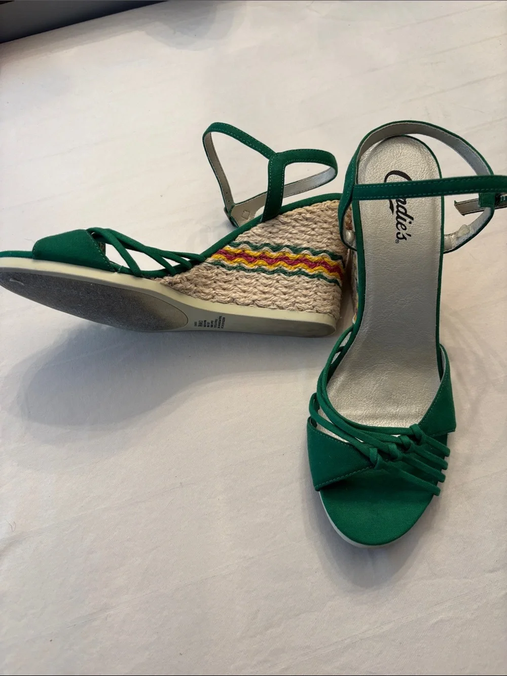 Vintage Candie's Green Strappy Ankle‑Strap Sandals, SZ 9